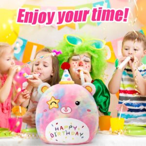 Athoinsu 16" Happy Birthday Bear Plush Pillow Cute Rainbow Stuffed Animal Soft Kawaii Birthday Plushie Star Wink Funny Pillows Home Room Decoration Gifts for Toddlers Kids Girls