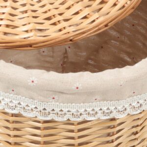 VOSAREA Wicker Laundry Hamper Handwoven Laundry Bin Basket with Lid and Liner Bedroom Waste Bin Round Laundry Room Clothes Organizer Basket Natural