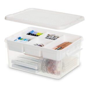 17 Quart Plastic Storage Bins with Lid Building Plate Dividers Block Storage Clear Art Supply Craft Organizers Playroom Container Organizer with Lid for Bead Crayon