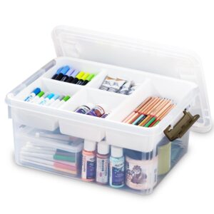 bienvoun 17 quart plastic storage box with removable tray caddy clear art supply craft organizers playroom container organizer with lid for bead crayon tool sewing playdoh