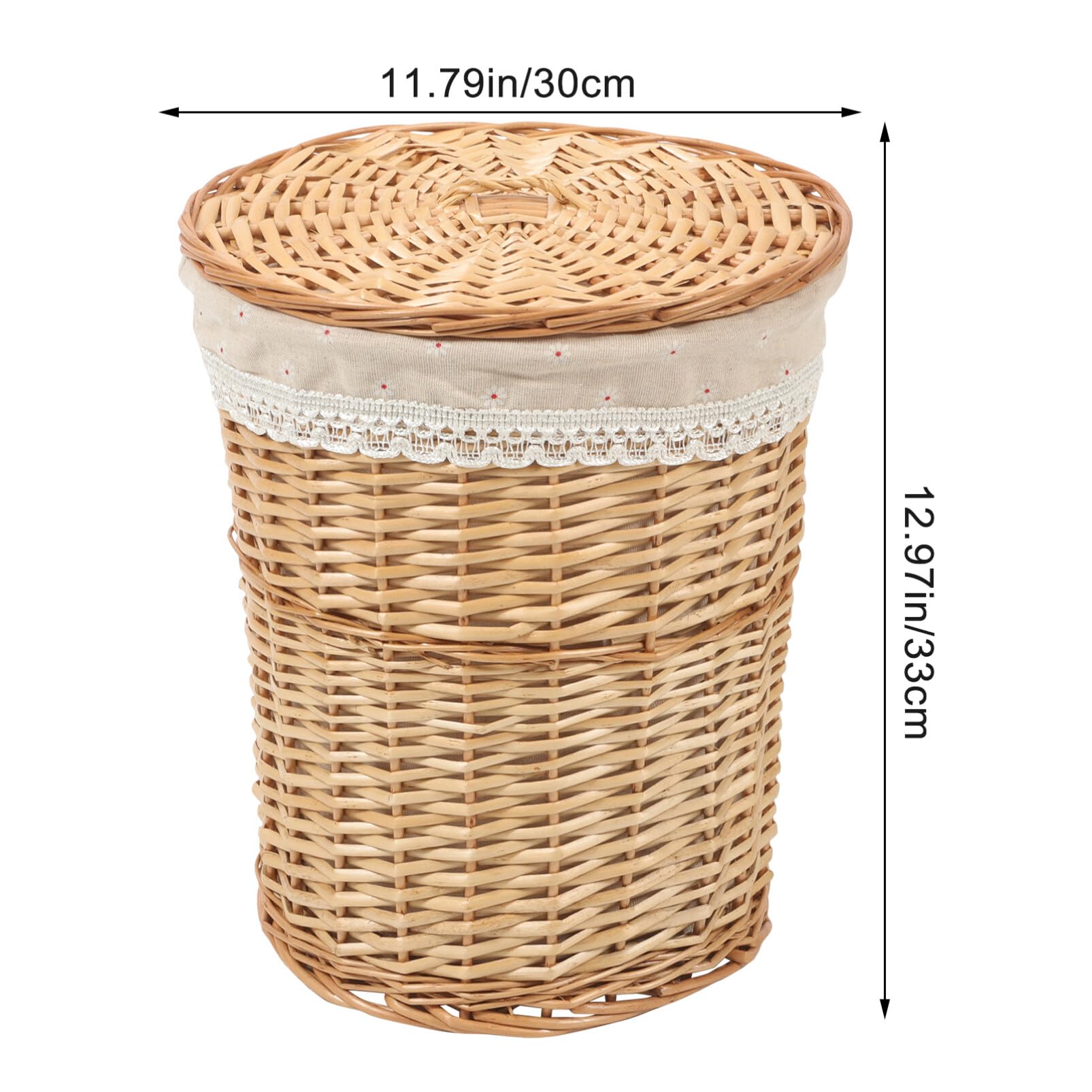 VOSAREA Wicker Laundry Hamper Handwoven Laundry Bin Basket with Lid and Liner Bedroom Waste Bin Round Laundry Room Clothes Organizer Basket Natural