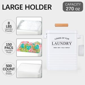 Candco 2 Pcs Farmhouse Laundry Pods Container with Dryer Sheet Holder, Metal Laundry Room Organization and Storage with Scoop, Laundry Detergent Container Laundry Room Decor