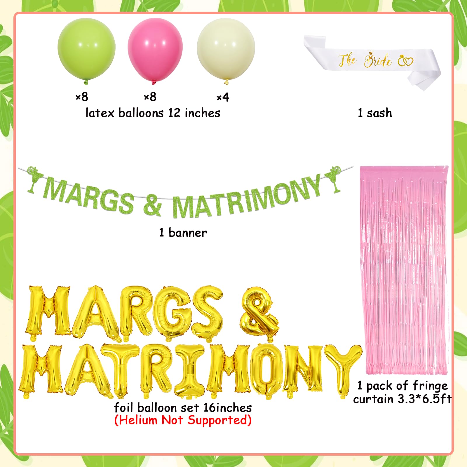 Balterever Margs and Matrimony Bachelorette Decoration Margs & Matrimony Balloon Banner Garland Margarita Lemon Ring Balloon Green for Margarita Bachelorette Party Wedding Mexican Fiesta Bridal Shower