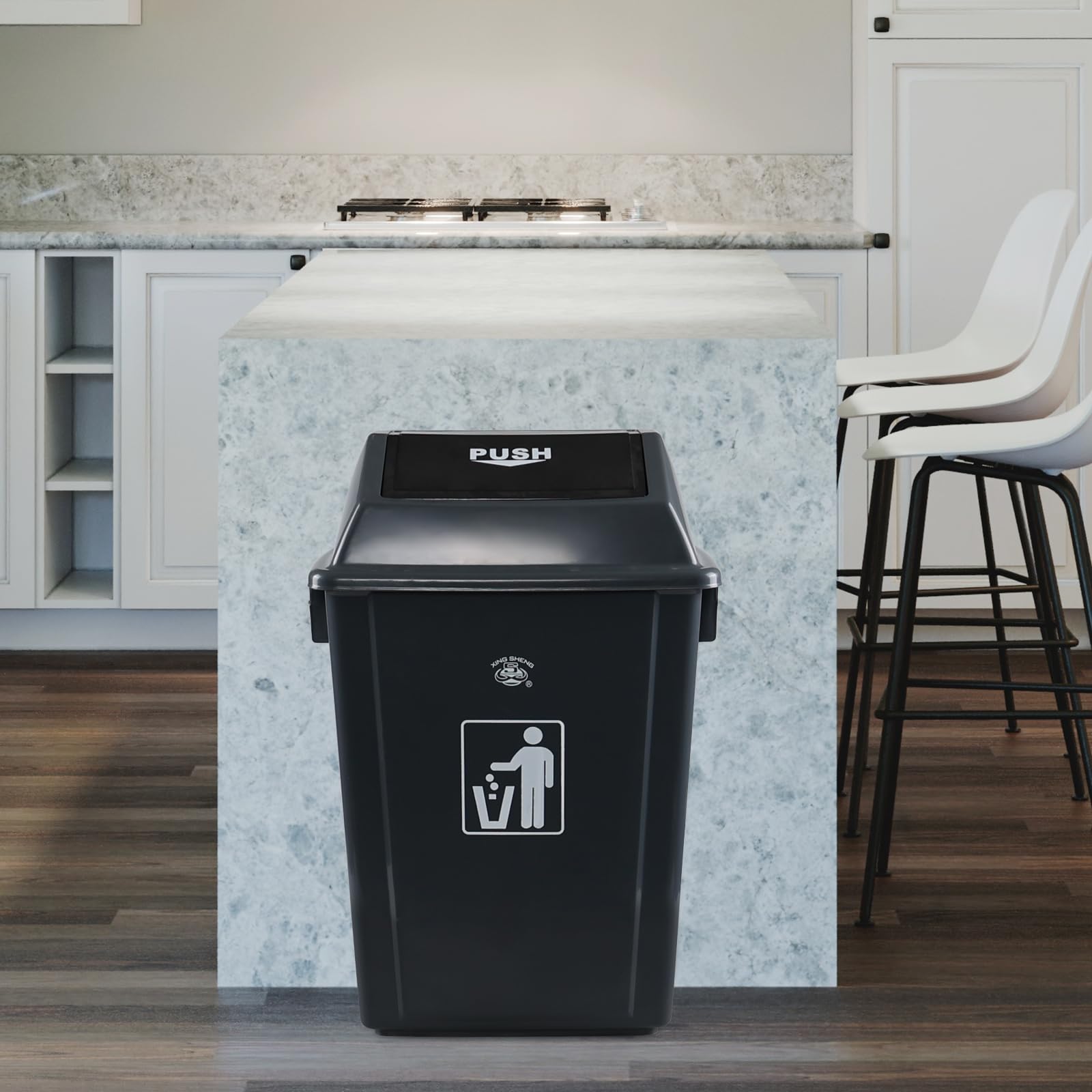 Afromy 4 Packs 16 Gallon Commercial Trash Can, Kitchen Waste Bin with Lid, Plastic Rectangular Recycling Bin, 30" Tall