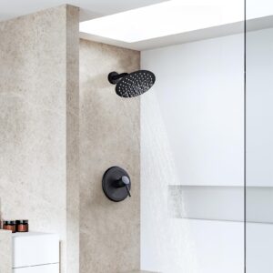 HUCKLE Shower Faucet Set with Shower Head, 8-Inch Black Shower Faucet with Valve, Single-Handle Rainfall Shower Head, Matte Black Shower Head for Bathroom