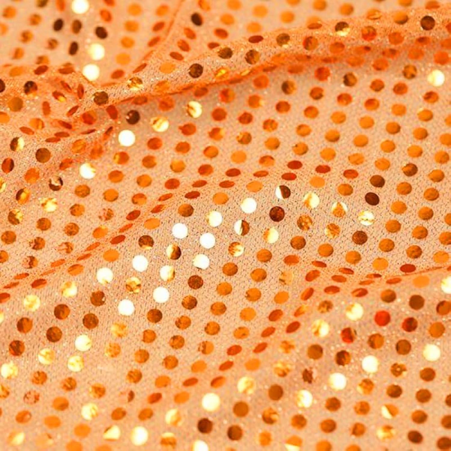 YYCRAFT Dot Sequins On Metallic Mesh Fabric by The Yard Seasonal Fabric 43" Wide 2 Yards, Decoration, Backdrop-Orange