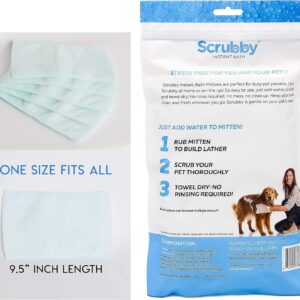 Scrubby Pet No Rinse Pet Wipes, Rinse Free Shampoo Mittens for Dogs and Cats, Bath Wipes for Bathing and Washing Pets, Hypoallergenic No Rinse Wash Mitt for Grooming, Lather Wipe Dry - 5 Pack