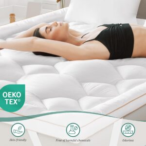 FLEXPEDIC Mattress Topper Queen,Extra Soft Pillow Top Mattress Topper for Firm Bed,Cooling Cloud-Like 1200GSM Down Alternative Filled,4 Anchor Elastic Bands,60 * 80 Inches,White