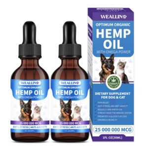 weallin hemp oil for dogs and cats, rich in omega 3, 6, 9 and organic extract helps pets with anxiety, pain, skin and coat health, stress, hip and joint support