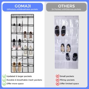 GOMAJI 28 Large Pockets Over the Door Shoe Organzier, Hanging Shoe Organizer for Door Large Capacity Shoe Storage Bag with 4 Metal Hooks