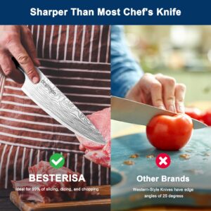 BESTERiSA Chef Knife,8 Inch Professional Chef Knife German Stainless Steel,Ultra Sharp Vegetable Meat Cleaver Knife with Knife Guard