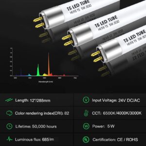 IHYCTV F8T5 LED T5 12 Inch G5 5W 685lm 3000K Plug & Play F8T5WW LED Replacement for Fluorescent Tubes, Warm White, Pack of 1