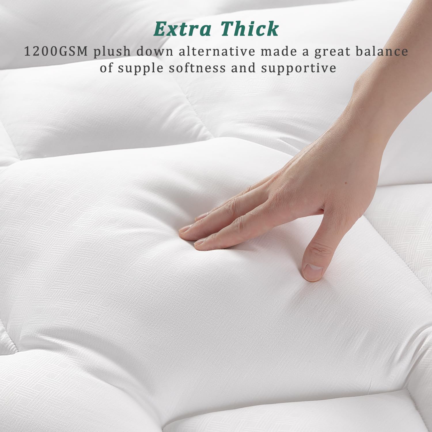 FLEXPEDIC Mattress Topper Queen,Extra Soft Pillow Top Mattress Topper for Firm Bed,Cooling Cloud-Like 1200GSM Down Alternative Filled,4 Anchor Elastic Bands,60 * 80 Inches,White