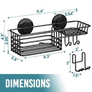 TAILI Shower Caddy Suction Cup with Hooks & Soap holder, Heavy Duty Bathroom Shower Organizer, No Drilling Shower Shelf for Inside Shower, Stainless Steel Black Shower holder organizer