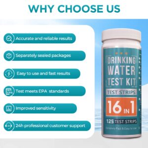 17 in 1 Water Testing Kits for Drinking Water, 125 Strips Water Hardness Test Kit, Tap and Well Water Test Kit for Lead, Iron, Fluoride, Copper, PH Test Strips and More