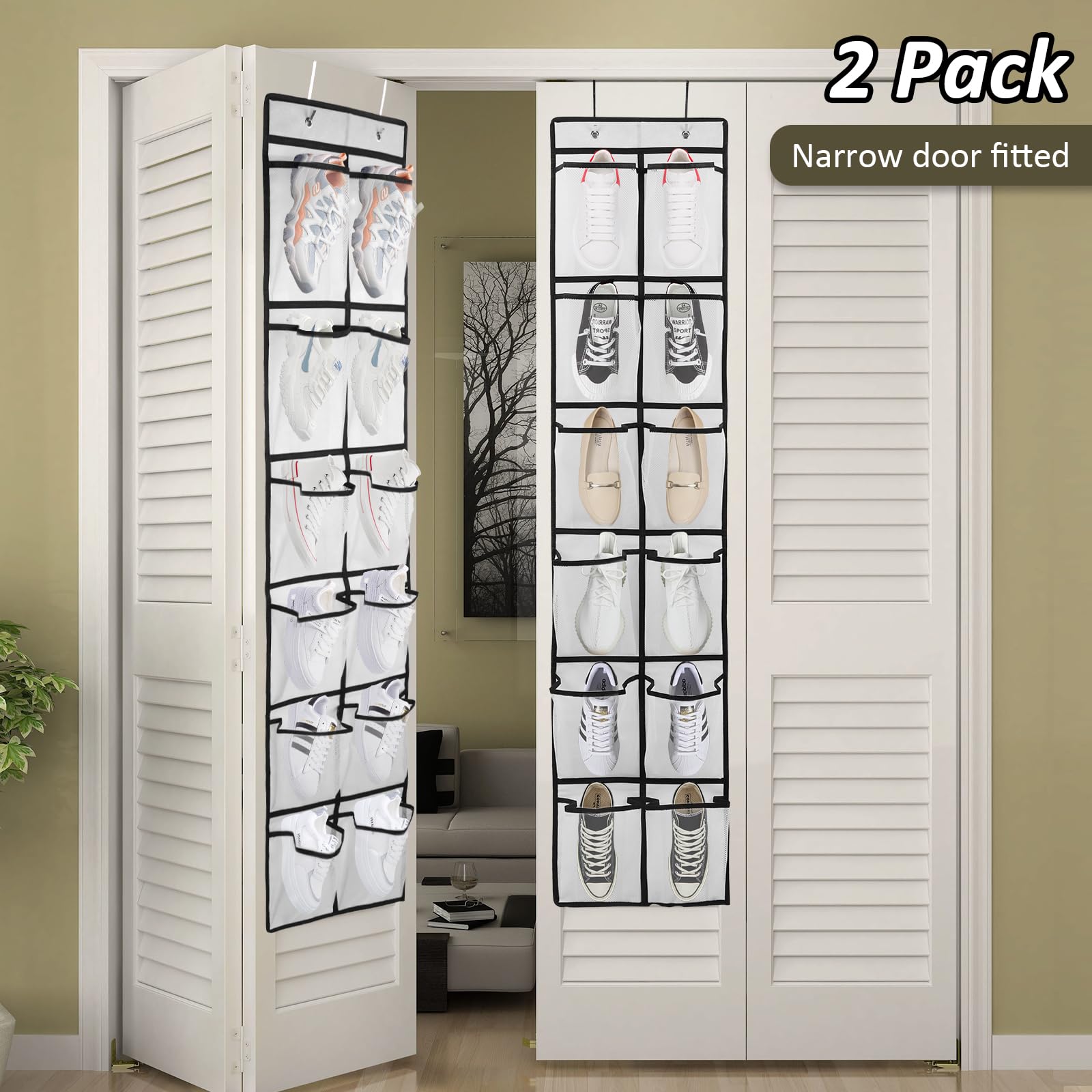 GOMAJI 2PK 12 Large Pockets Over Door Hanging Shoe Organizer