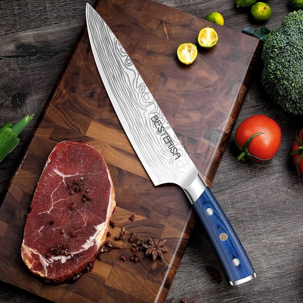 BESTERiSA Chef Knife,8 Inch Professional Chef Knife German Stainless Steel,Ultra Sharp Vegetable Meat Cleaver Knife with Knife Guard