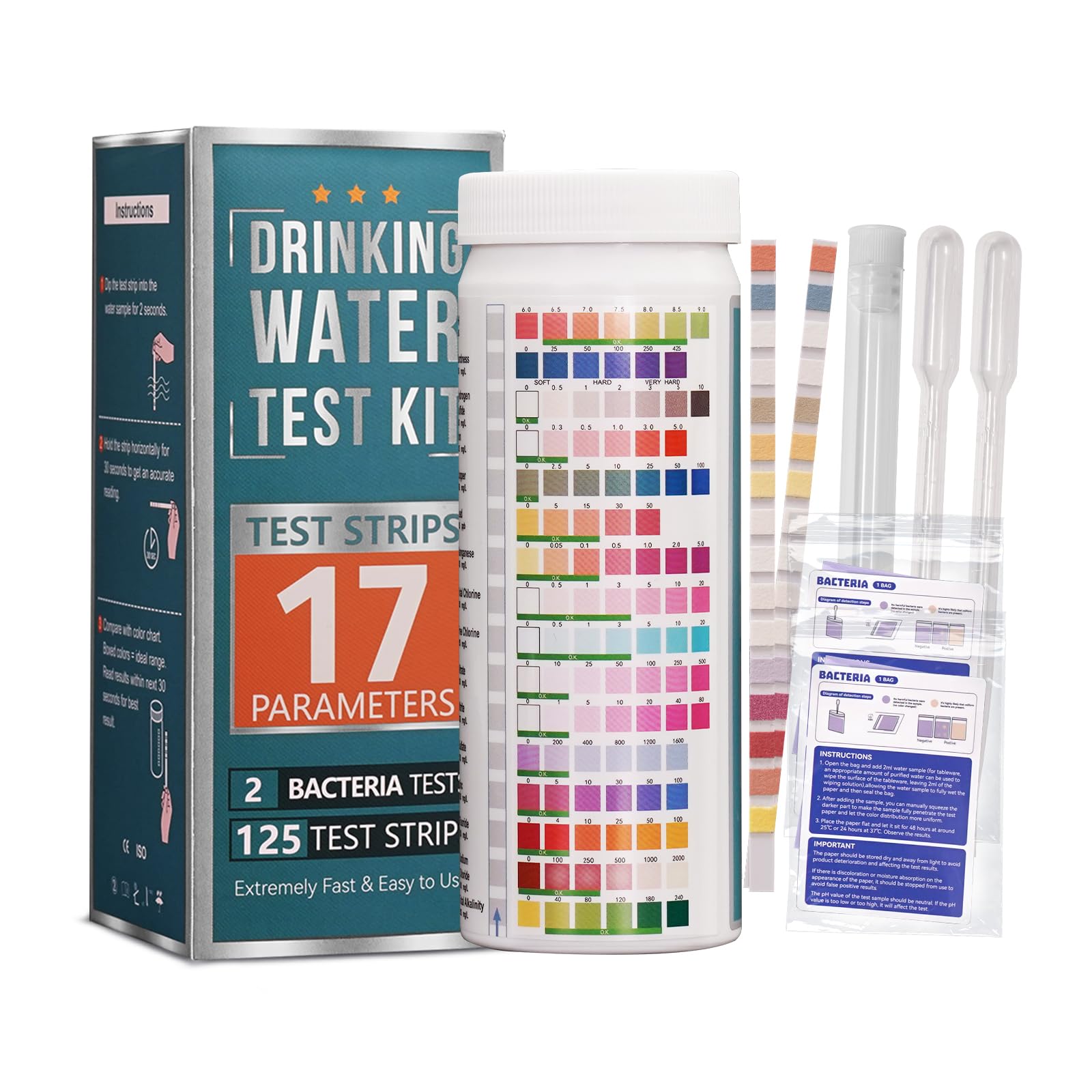 17 in 1 Water Testing Kits for Drinking Water, 125 Strips Water Hardness Test Kit, Tap and Well Water Test Kit for Lead, Iron, Fluoride, Copper, PH Test Strips and More