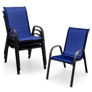 giantex set of 4 patio chairs, outdoor stackable dining chairs w/armrests, 330 lbs capacity, all weather resistant, heavy duty rustproof steel frame, lawn chairs for porch yard pool garden (blue)