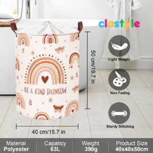 Clastyle 63L Boho Rainbow Laundry Basket for Girl Heart Butterfly Pink Kids Dirty Clothes Nursery Hamper Large Clothes Toys Storage Basket with Lid, 15.7x19.7 in