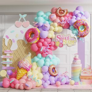 pastel donut balloon arch garland kit,159pcs macaron color rainbow balloons ice cream foil balloons for girls donut grow up sweet one candyland birthday party baby shower two sweet decorations