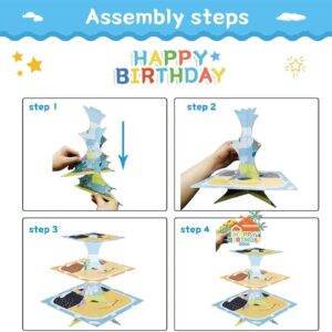 Cartoon Dog Home Round Cardboard Cupcake Stand for 24 Cupcakes Blue House Birthday Party Supplies 3-Tier Cupcake Stand for Kids Happy Birthday Party Decorations