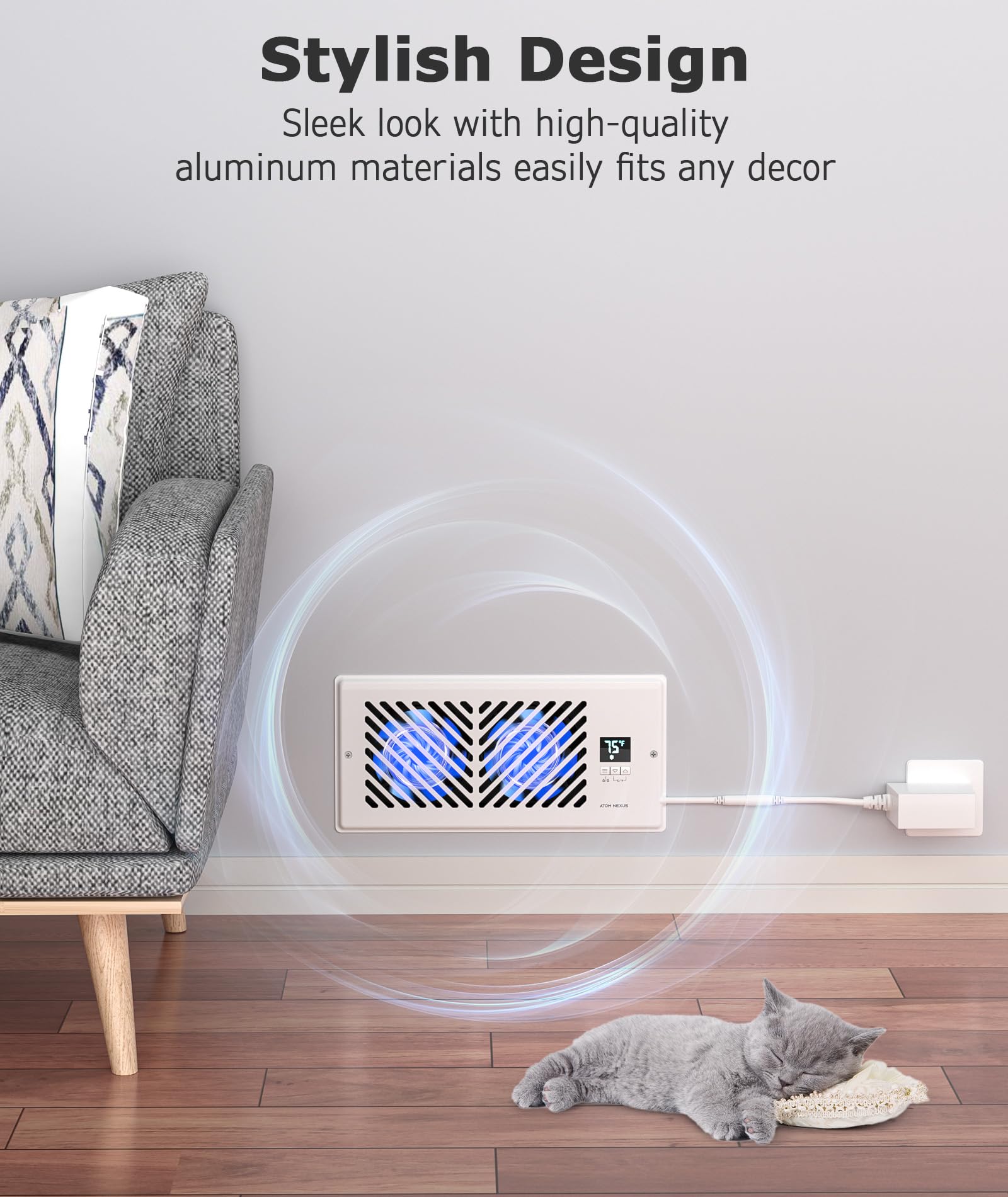 ATOM NEXUS AirBlaze Z4, Quiet Register Booster Fan Fits 4”x10” Register Holes, Smart Vent Booster Fan With Thermostat Control & Remote Control, 10-Speed Control Heating Cooling AC Vent Fan (White)