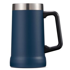 KooK Beer Stein, Stainless Steel Coffee Mug, Tumbler with Thermal Vacuum Insulation, Big Grip, Adventure, Double Walled Drinking Cup, Large Handle, Shatterproof, Navy Blue, 24 oz