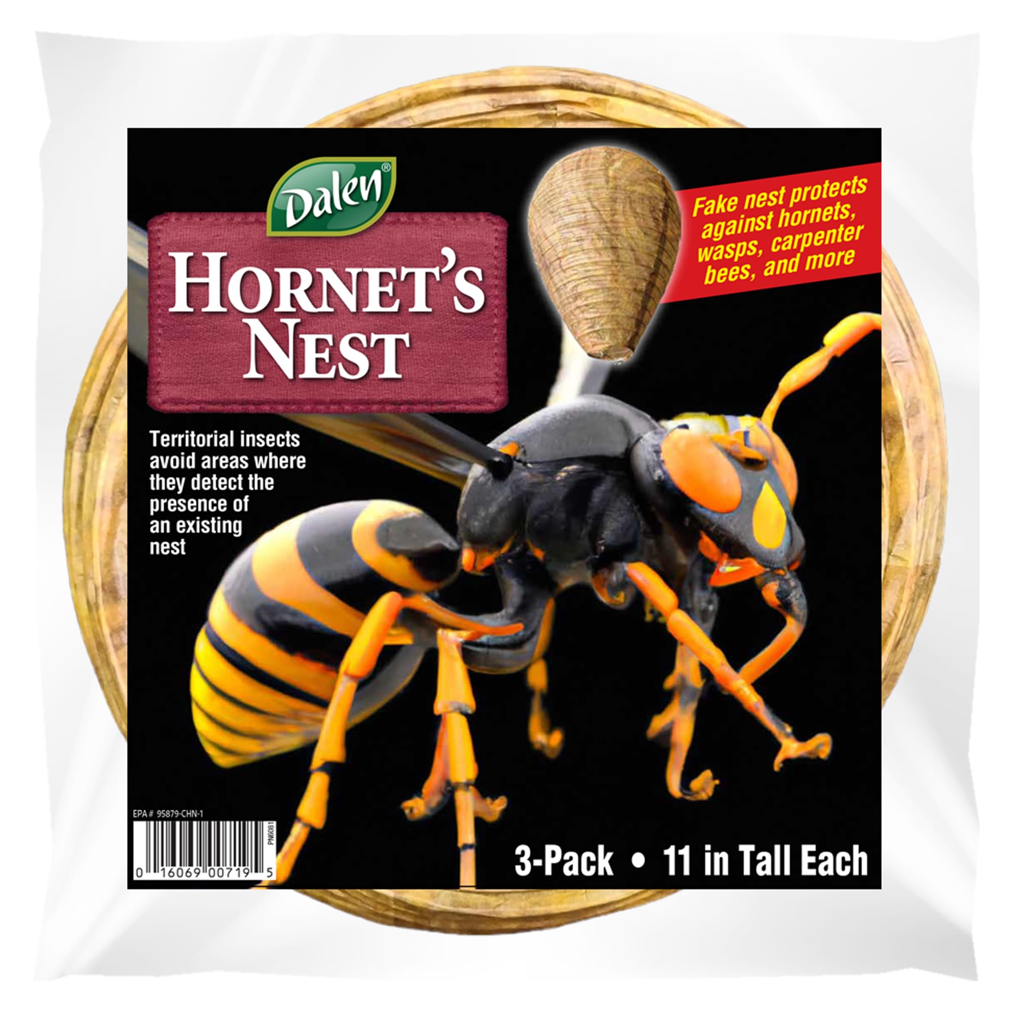 Dalen Hornet's Nest - Decoy Hive Helps Keep Wasps, Hornets, Yellow Jackets and Others Away - 11in, 3 Pack