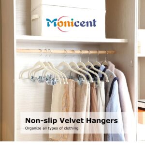 24 Pack Velvet Pants Skirt Hangers with Adjustable Clips,16.7-Inch Clothes Hanger Set for Suit Felt Coat Dress, Premium Non Slip Heavy Duty Space Saving Slim Clothing (Ivory)