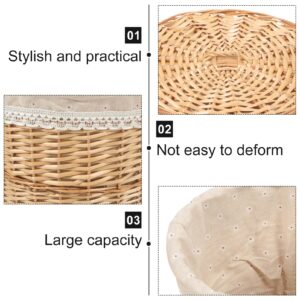 VOSAREA Wicker Laundry Hamper Handwoven Laundry Bin Basket with Lid and Liner Bedroom Waste Bin Round Laundry Room Clothes Organizer Basket Natural