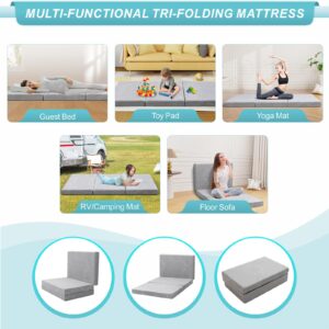 MUUEGM Folding Mattress Twin XL Tri-Fold Gel Memory Foam Mattress Topper with Breathable & Washable Cover 4 Inch Foldable Mattress with Storage Bag for Camping/RV/Yoga,Guest Bed,CertiPUR-US Certified