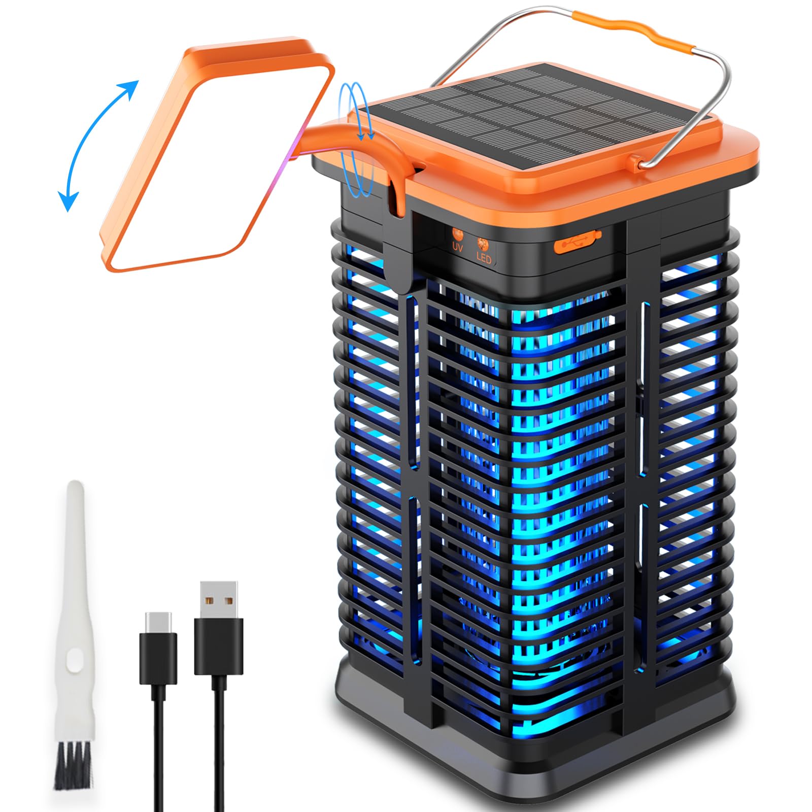 Homesuit Solar Bug Zapper with LED Light, 4000mAh Battery Powered Mosquito Zapper, Cordless Mosquito Traps, Electric Mosquito Killer, Bug Zapper for Outdoor and Indoor, Rechargeable, Orange