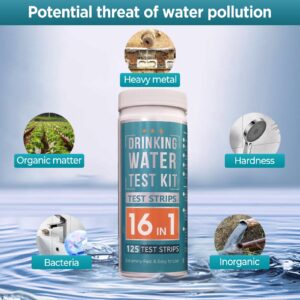 17 in 1 Water Testing Kits for Drinking Water, 125 Strips Water Hardness Test Kit, Tap and Well Water Test Kit for Lead, Iron, Fluoride, Copper, PH Test Strips and More