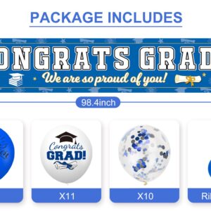 AKEROCK Graduation Decorations Class of 2024, Graduation Banner for Yard, Congrats Grad Banner for Congratulations Decorations, Includes 32 Balloons and 2 Rolls of Ribbon, Blue