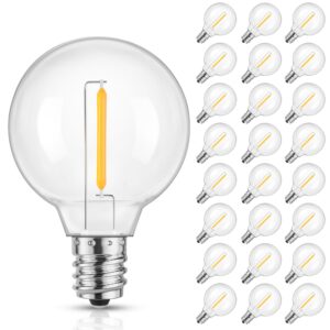 mlambert g40 led replacement light bulbs for string lights, dimmable e12 base shatterproof bulbs, 1w equal to 5w, warm white 2700k, 25pack, not solar