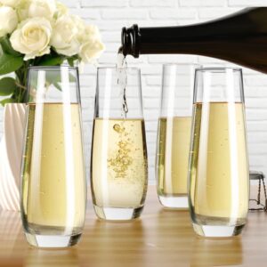 PARACITY Stemless Champagne Flutes, Champagne Glasses Set of 4, 8oz Glass Champagne Flutes, Gift for Birthday, Wedding, Christmas, Valentine's Day