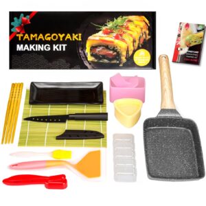 fungyand tamagoyaki pan set, 12-in-1 japanese omelette egg pan with spatula, bamboo mat, knife, and more omelet & sushi accessories - deluxe complete tamagoyaki cookware set - 5x7 inches