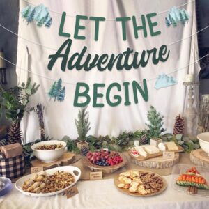 Sursurprise Adventure Baby Shower Decorations, Let the Adventure Begin Banner, Forest Mountain Adventure Birthday Party Supplies