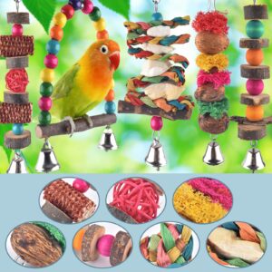 Bissap Bird Chew Toys, 7 Packs Parakeet Natural Wood Toys Parrot Hanging Cage Toy Bird Perch Stand for Small Bird Conure Cockatiel Parrotlet Lovebird Budgie