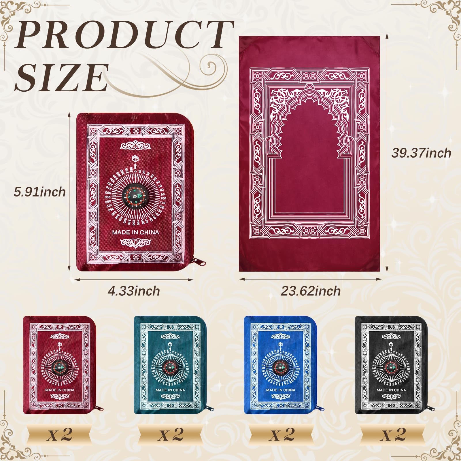 Mindsoft 8 Pcs Portable Travel Prayer Mat with Compass Islamic Waterproof Polyester Prayer Rug Muslim Prayer Carpet with Pocket Sized Carry Bag for Muslim Ramadan Gifts (60 cm x 100 cm)