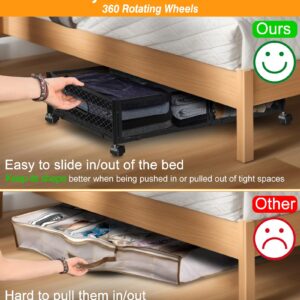 punemi Under Bed Storage with Wheels, 2 Pcs Underbed Storage Containers Rolling Drawers with Handle, 23.6 x 15.7 x 6.2in Tall Metal Under Bed Shoe Organizers for Clothes, Tool-free Assembly Black