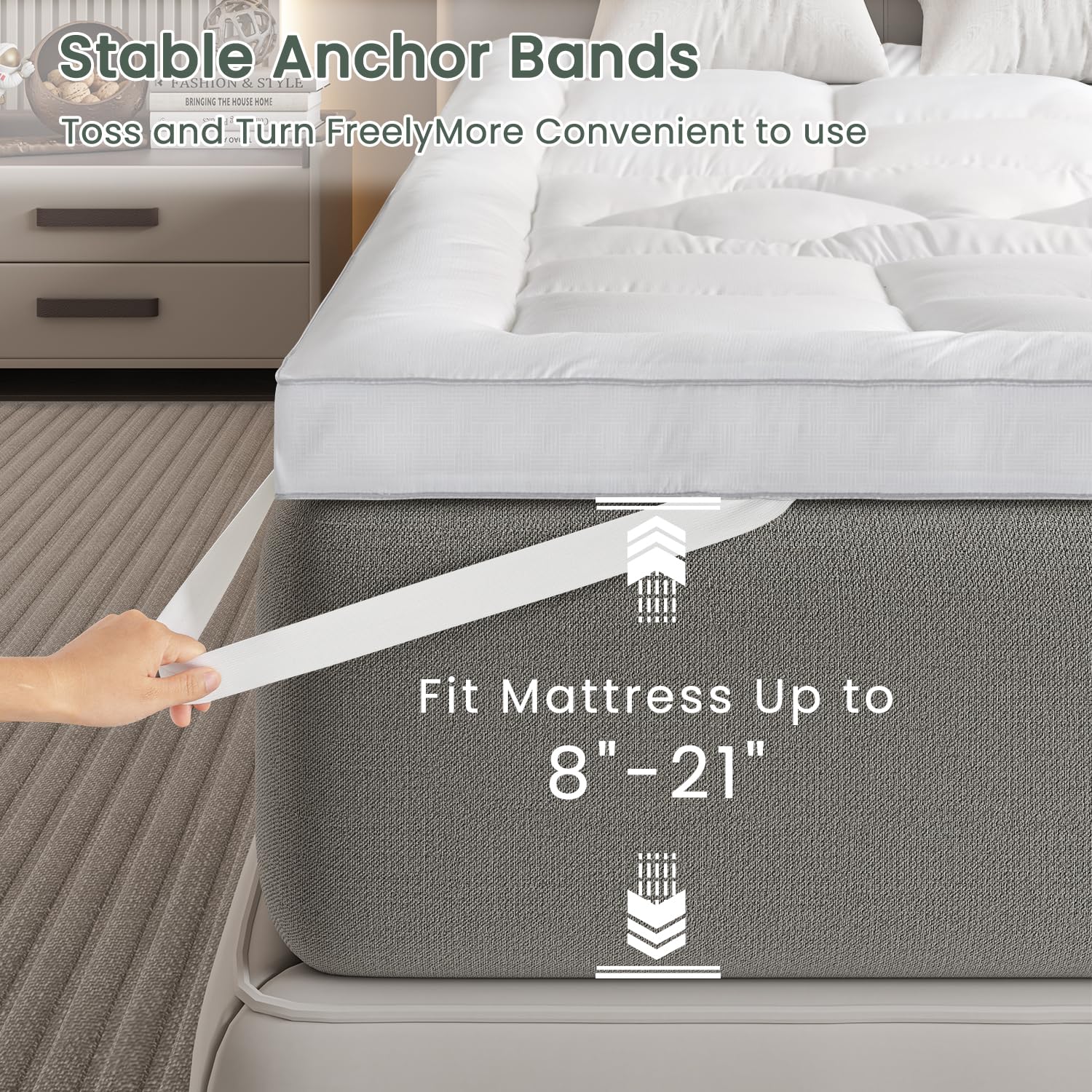 FLEXPEDIC King Mattress Topper,Extra Soft Pillow Top Mattress Topper for Firm Bed,Extra Thick 800 GSM Down Alternative Fill,4 Anchor Elastic Bands,76 * 80 Inches,White