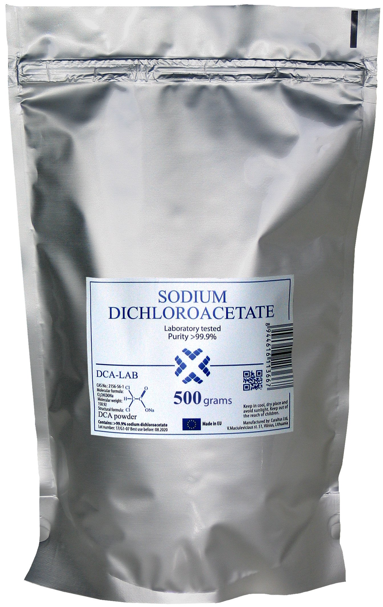 DCA - Sodium Dichloroacetate 500g Bulk Powder, Purity >99.9%, Made in Europe, by DCA-LAB, Certificate of Analysis Included, Tested in a Certified Laboratory, Buy Directly from Manufacturer, 1.7lbs