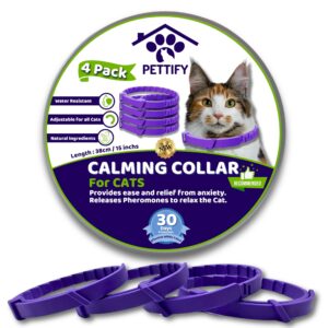 pettify calming collar for cats 4 packs | 15 inches comfortable cat calming collar | long lasting cat pheromone collar for stress and anxiety relief, strong adjustable breakaway design