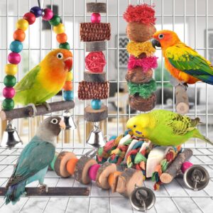 Bissap Bird Chew Toys, 7 Packs Parakeet Natural Wood Toys Parrot Hanging Cage Toy Bird Perch Stand for Small Bird Conure Cockatiel Parrotlet Lovebird Budgie