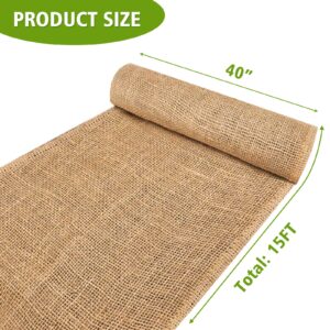 40" x 15 Feet Burlap Fabric Tree Wrap Roll Gardening Natural Burlap Fabric, Burlap Jute Fabric Blanket for Crafts Wedding Table Center Pieces Decoration Rustic Party Décor