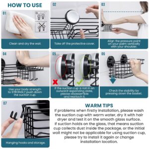 TAILI Shower Caddy Suction Cup with Hooks & Soap holder, Heavy Duty Bathroom Shower Organizer, No Drilling Shower Shelf for Inside Shower, Stainless Steel Black Shower holder organizer