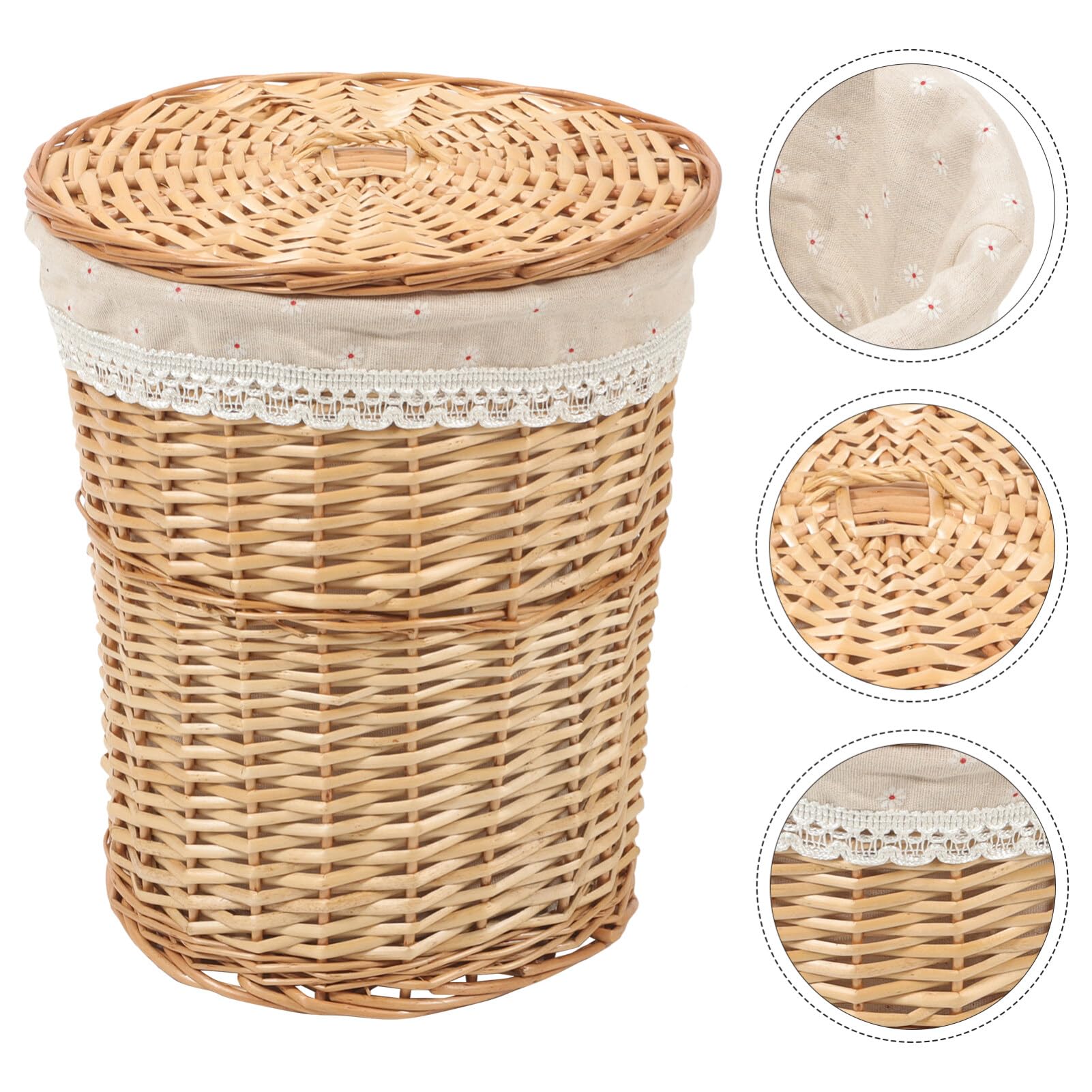 Ciieeo Handwoven Laundry Hamper, Rattan Clothes Laundry Basket with Lid and Liner Wicker Storage Baskets Nursery Basket Bin Sundries Container for Countertop Decor A