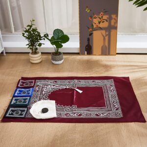 Mindsoft 8 Pcs Portable Travel Prayer Mat with Compass Islamic Waterproof Polyester Prayer Rug Muslim Prayer Carpet with Pocket Sized Carry Bag for Muslim Ramadan Gifts (60 cm x 100 cm)